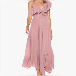 NWT Likely X Revolve Size 0 Rose Pink One Shoulder Ruffle Wrap Gown $298